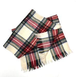 Wool Tartan Plaid Scarf White Red Gray Women’s Men’s made in Uruguay